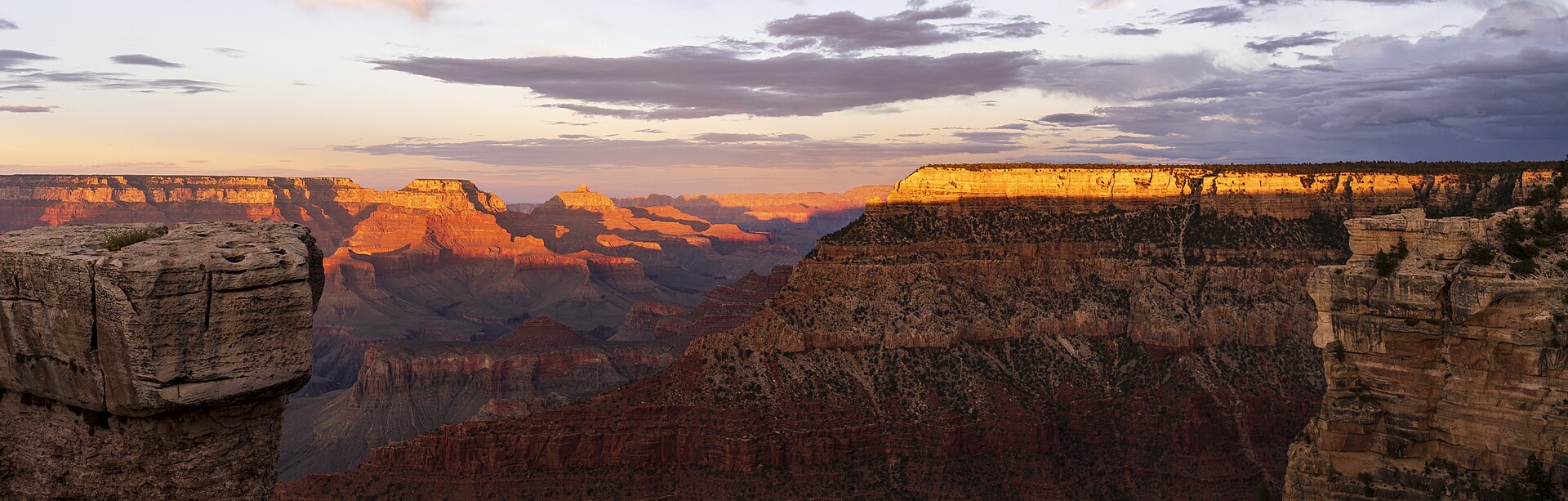 Grand Canyon South Rim glowing at sunset